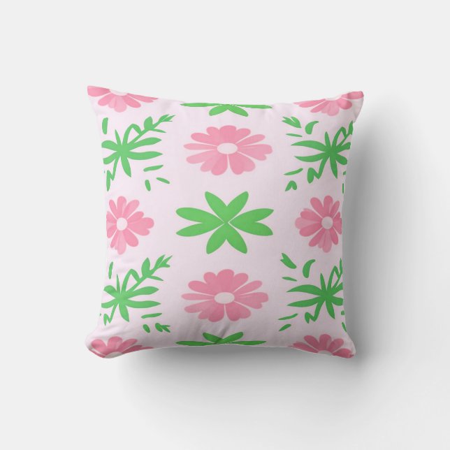 Pink flowers and green leaves seamless pattern cushion (Front)