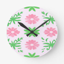 Pink flowers and green leaves seamless pattern