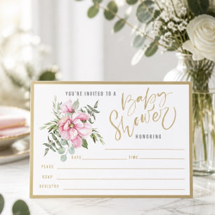 Pink Flowers and Greenery Baby Shower Fill In Invitation