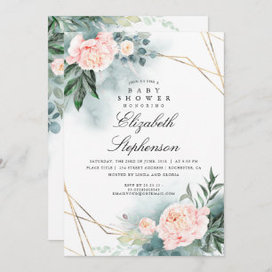 Pink Flowers and Greenery Elegant Baby Shower Invitation