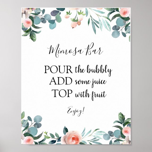Pink Flowers and Greenery Mimosa Bar Drink Sign (Front)