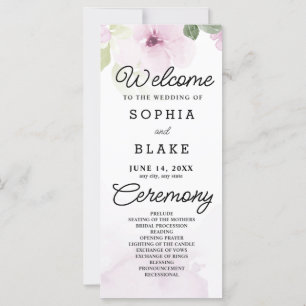 Pink Flowers and Greenery White Wedding Program