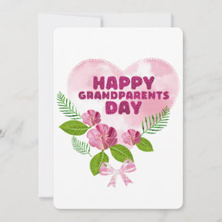 Pink Flowers and Heart For Grandparents Day Holiday Card