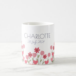 Pink Flowers and Hearts Birthday Coffee Mug