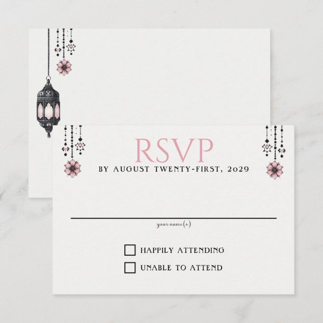 Pink Flowers and Lanterns RSVP Card (Front/Back)