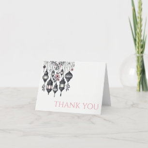 Pink Flowers and Lanterns Wedding Thank You Card