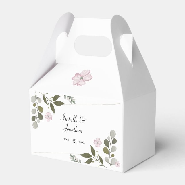 Pink Flowers And Leaves  Favour Box (Front Side)