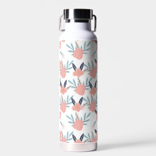 Pink Flowers And Leaves Water Bottle