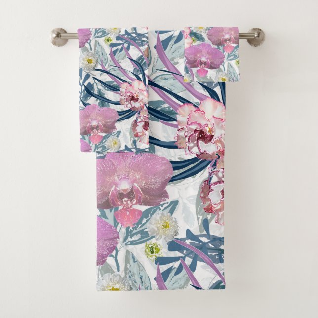 Pink flowers and orchid. bath towel set (Insitu)