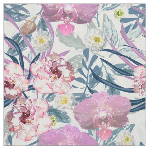 Pink flowers and orchid   fabric