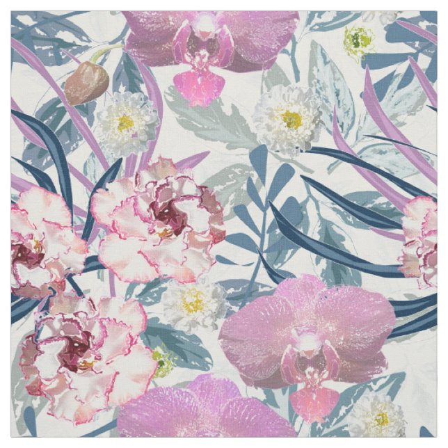 Pink flowers and orchid   fabric (Swatch)