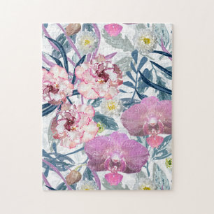Pink flowers and orchid.  jigsaw puzzle