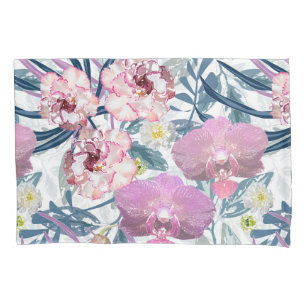 Pink flowers and orchid.  pillowcase
