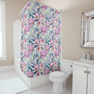 Pink flowers and orchid.  shower curtain