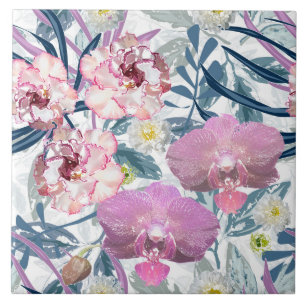 Pink flowers and orchid.  tile