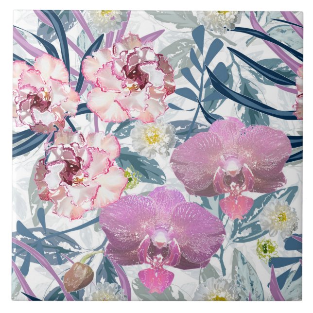 Pink flowers and orchid.  tile (Front)