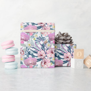 Pink flowers and orchid.  wrapping paper