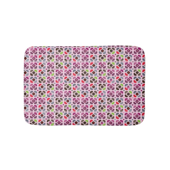 pink flowers and owls pattern bath mat (Front)