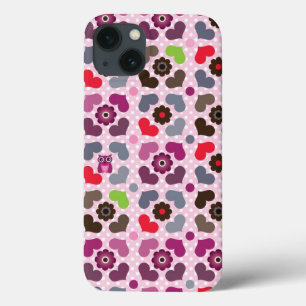 pink flowers and owls pattern iPhone 13 case
