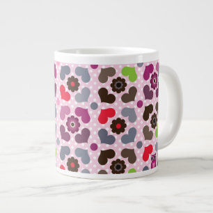 pink flowers and owls pattern large coffee mug