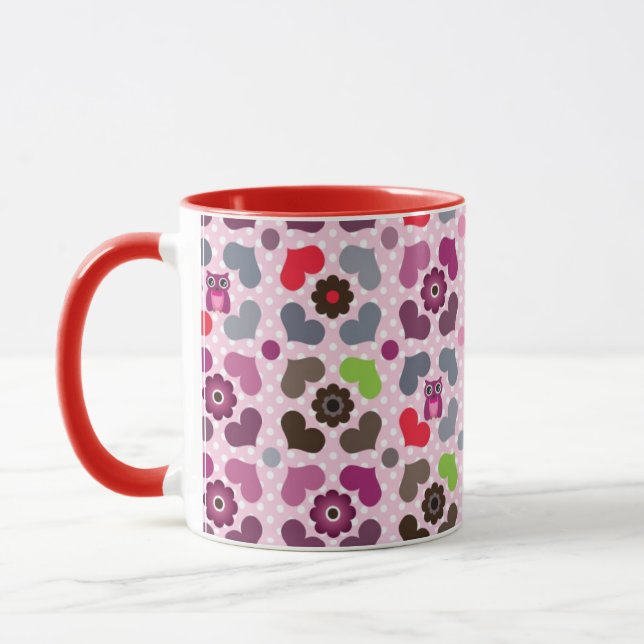 pink flowers and owls pattern mug (Left)