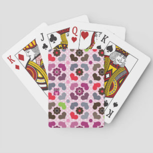 pink flowers and owls pattern playing cards