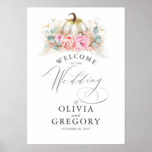 Pink Flowers and Pumpkins Wedding Welcome Poster