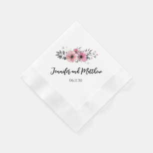 Pink Flowers and Rose Floral Wedding Custom Napkin