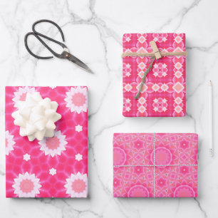 Pink flowers and stars baby girl pattern set wrapping paper sheet