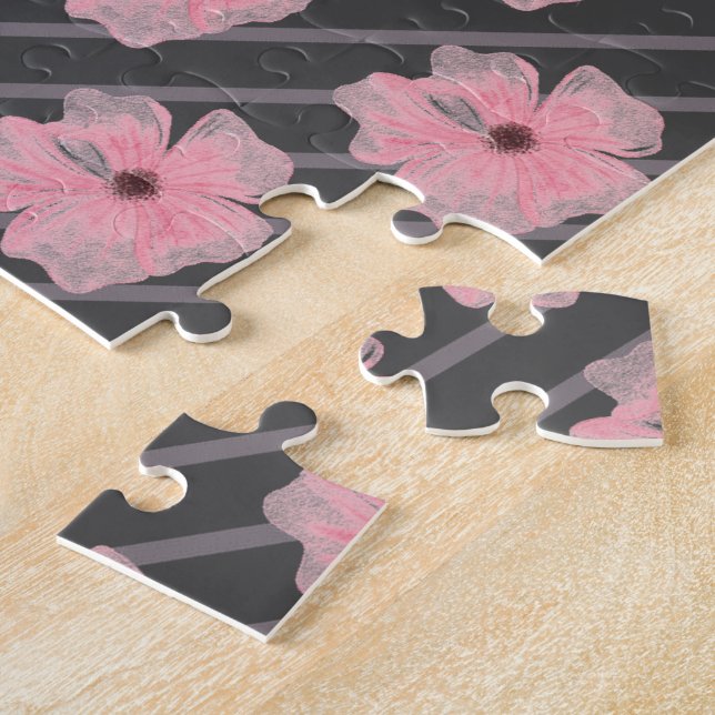 Pink Flowers And Stripes Jigsaw Puzzle (Side)