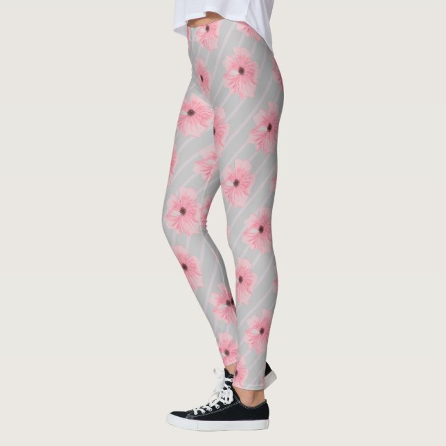 Pink Flowers And Stripes Leggings (Left)