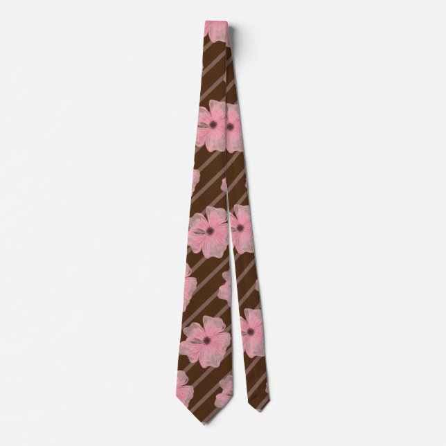 Pink Flowers And Stripes Neck Tie (Front)