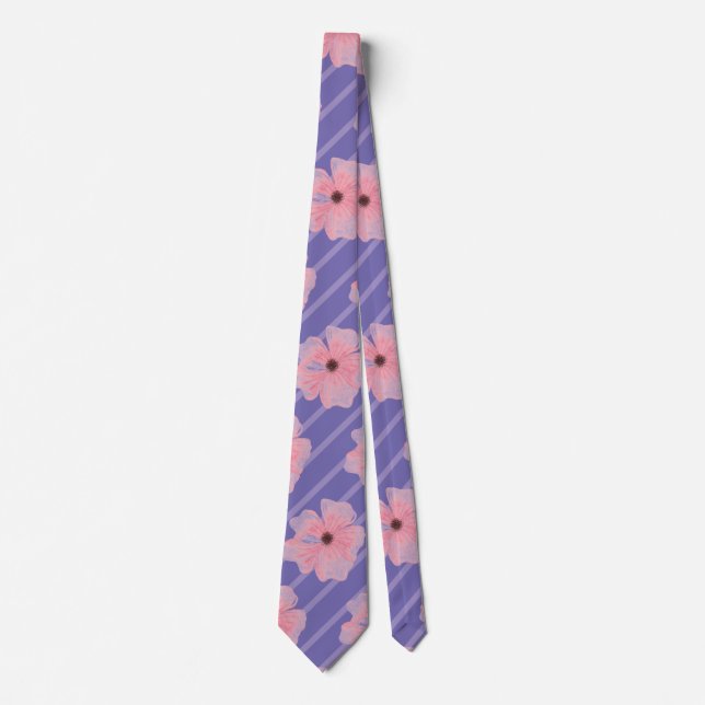 Pink Flowers And Stripes Neck Tie (Front)