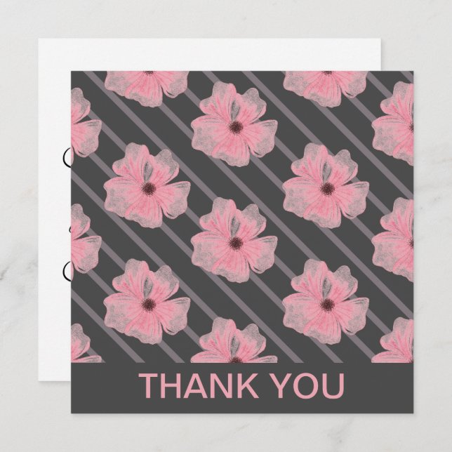 Pink Flowers And Stripes Personalised Card (Front/Back)
