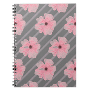 Pink Flowers And Stripes Spiral Photo Notebook