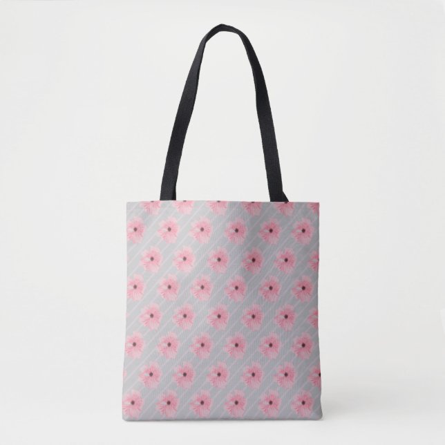 Pink Flowers And Stripes Tote Bag (Front)