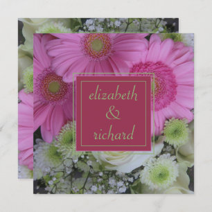 Pink Flowers and White Rose's Wedding Invitation