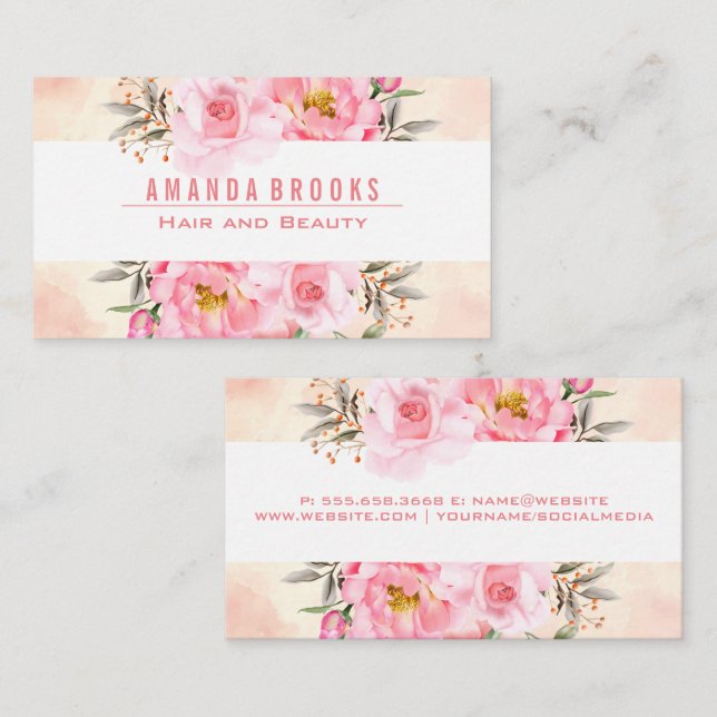 Pink Flowers | Artistic Paint | Pink Texture Business Card (Front/Back)