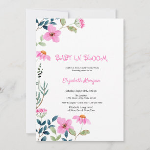 Pink Flowers Baby in Bloom Baby Shower Invitation