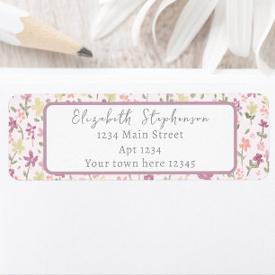 Pink Flowers Baby Shower 3-Line Return Address