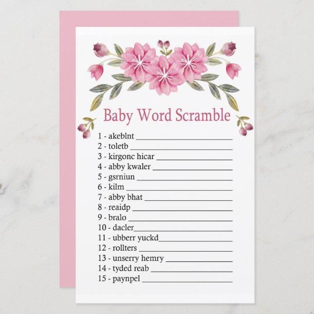 Pink flowers Baby word scramble game (Front/Back)
