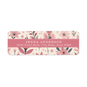 Pink Flowers Background Address Label