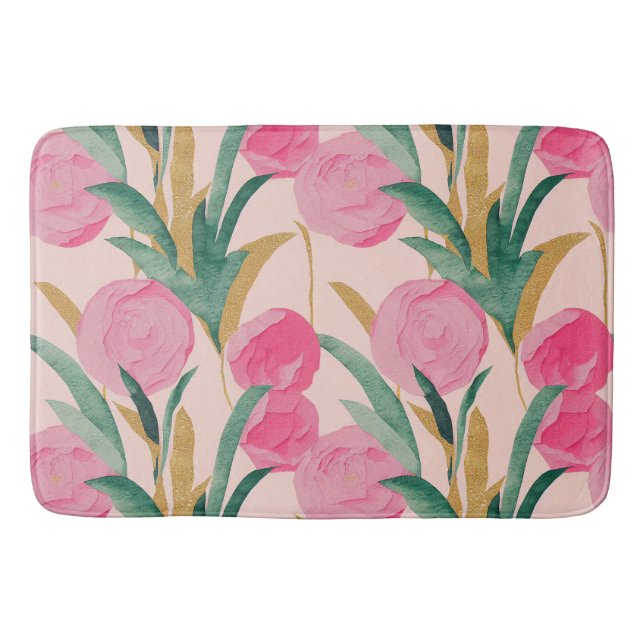 Pink Flowers Bath Mat (Front)