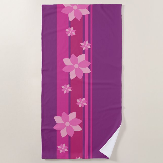 Pink Flowers Beach Towel (Front)