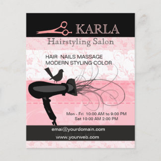 Pink Flowers  Beauty Salon Dryer  Hair Stylist Flyer