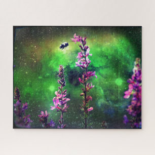 Pink Flowers & Bee Against The World Jigsaw Puzzle