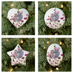 Pink Flowers Best Mum Ever Happy Mother's Day Ceramic Tree Decoration