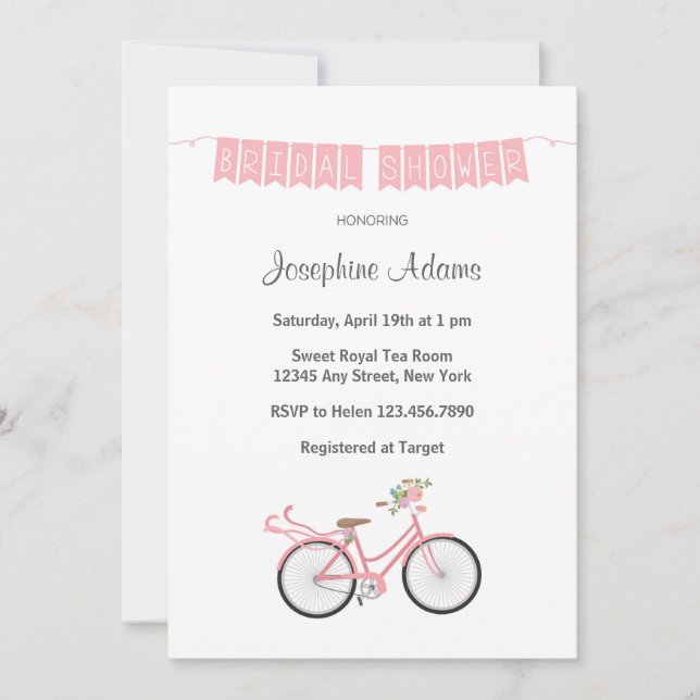 Pink Flowers Bicycle Bridal Shower Invitation (Front)