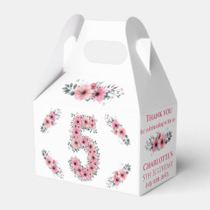 Pink Flowers Big 5th Birthday Girl Green Foliage Favour Box
