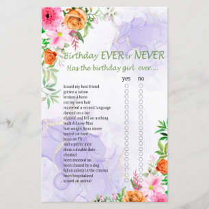 Pink Flowers Birthday Ever or Never Game